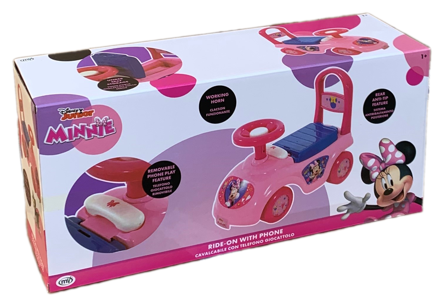 Prima Auto Cavalcabile con Telefono Minnie DISNEY 3 in 1 Macchinina Primi Passi Portagiochi - 35727