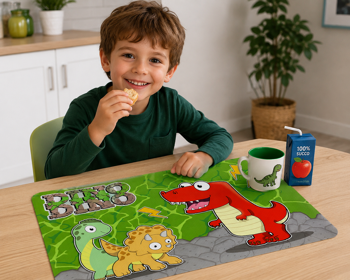 Tovaglietta Dinosauri in Plastica Morbida Antiscivolo Ripiegabile Lavabile da Colazione Pranzo Cm.44x30 - Con0843-A