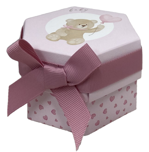 Bomboniera Astuccio Orsetto Esagonale Rosa con Confetti Cerimonie Feste - 17856