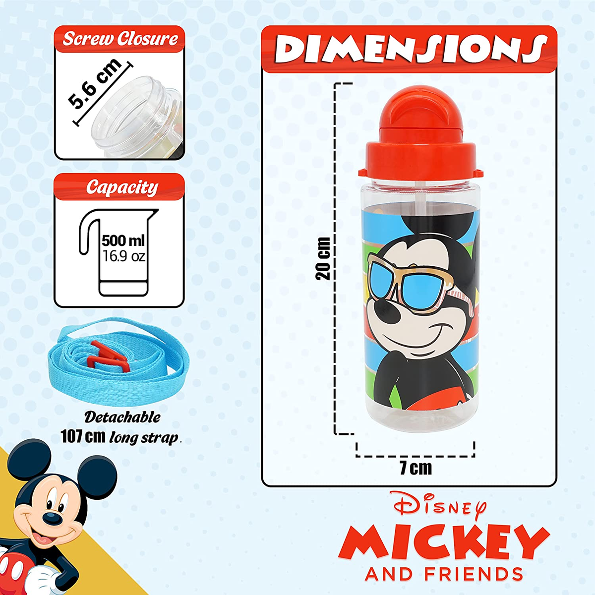 Borraccia in Tritan con Cannuccia Mickey Mouse DISNEY Topolino 500 Ml - 840357