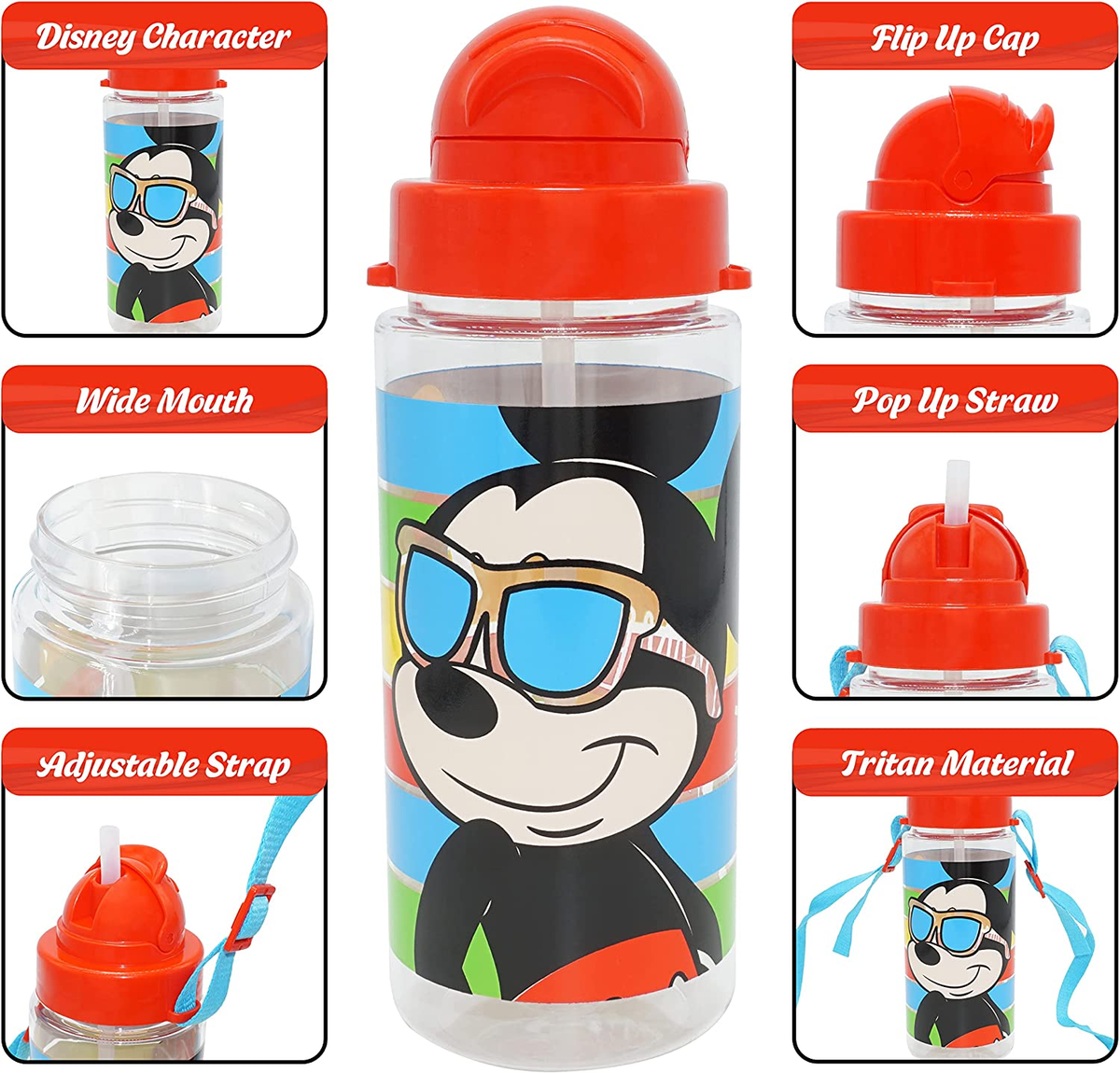 Borraccia in Tritan con Cannuccia Mickey Mouse DISNEY Topolino 500 Ml - 840357