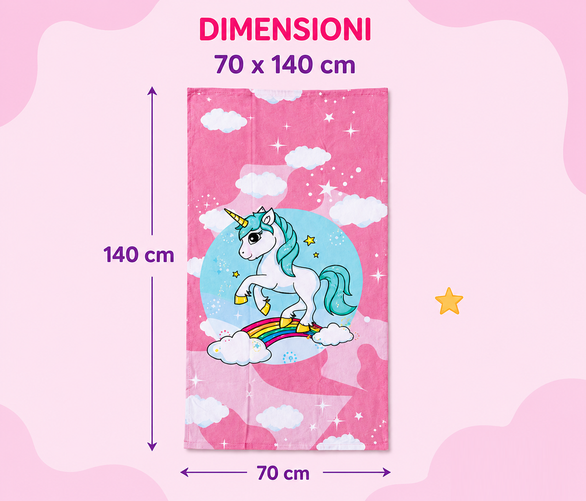 Telo Mare Unicorno Asciugamano in Microcotone Cm. 140x70 - Vp131