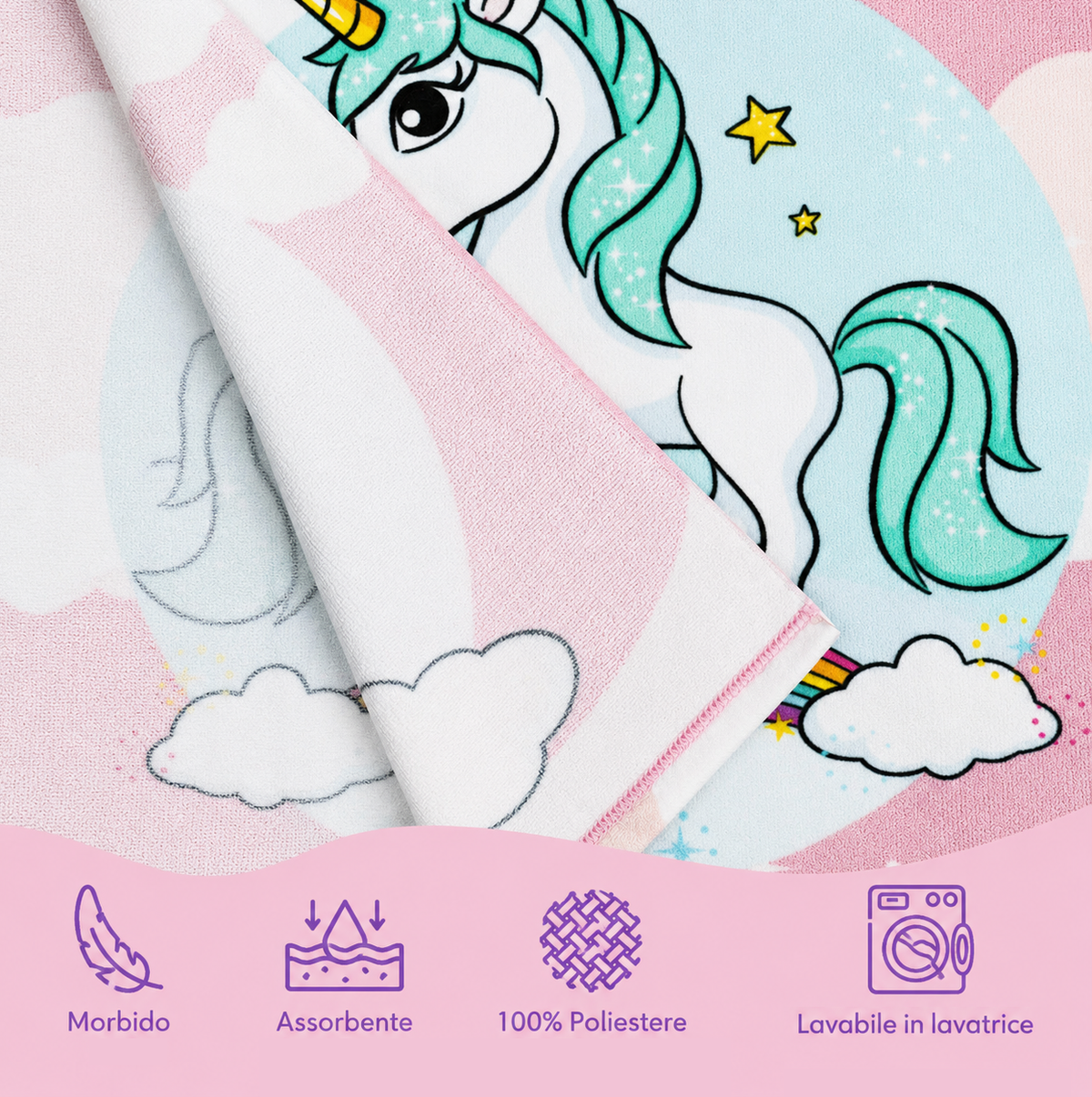 Poncho Mare Unicorno in Microcotone Cm. 100x50 100%pl - Vp132