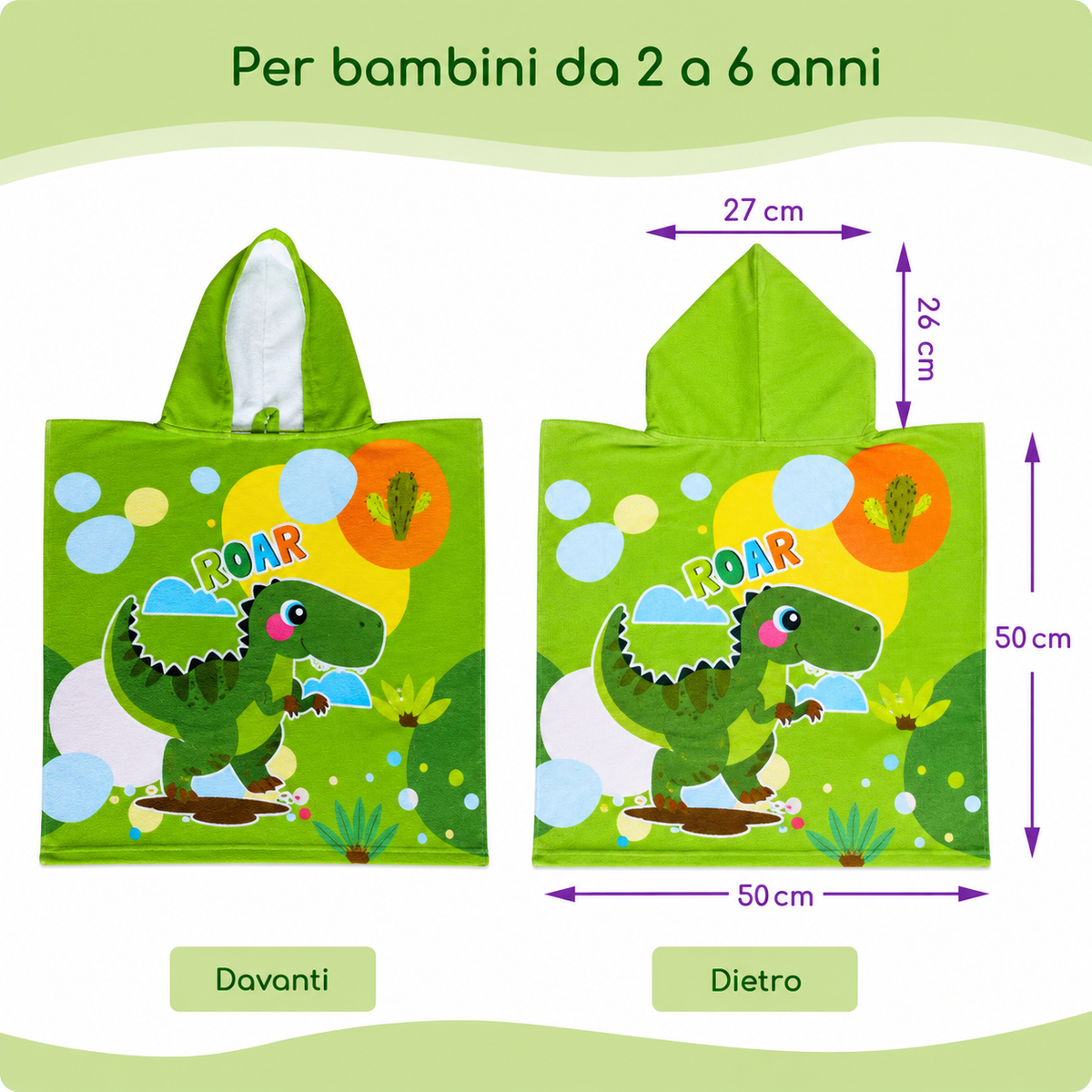 Poncho Mare Dinosauri in Microcotone Cm. 100x50 100%pl - Vp672