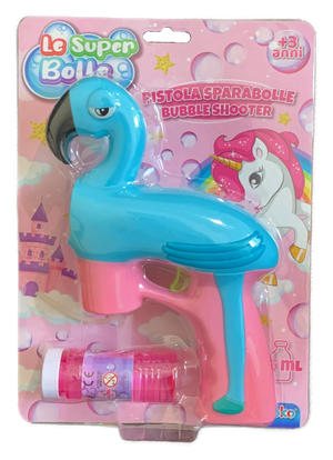 Pistola Sparabolle di Sapone Fenicottero Azzurro con Luci Gioco per Bambini - Wnt007