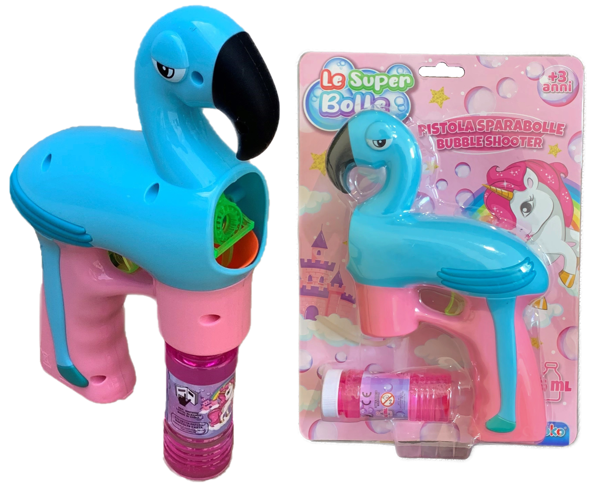 Pistola Sparabolle di Sapone Fenicottero Azzurro con Luci Gioco per Bambini - Wnt007