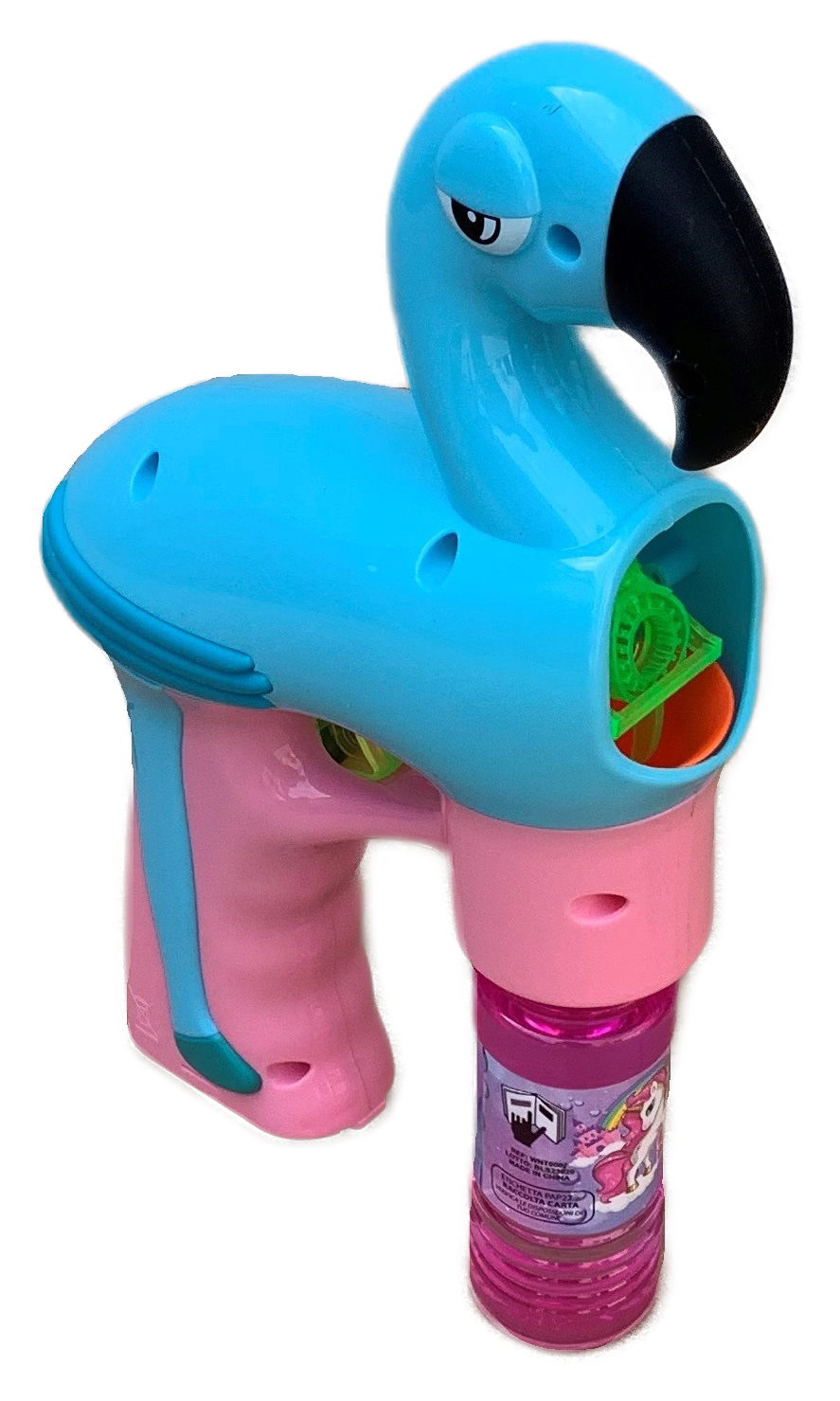 Pistola Sparabolle di Sapone Fenicottero Azzurro con Luci Gioco per Bambini - Wnt007