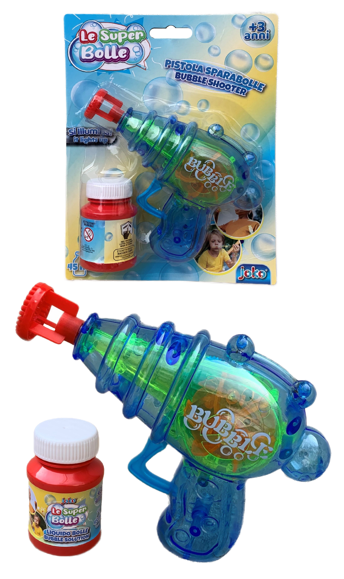 Pistola Sparabolle di Sapone Azzurra a Frizione con Luci Gioco per Bambini - Wnt0003
