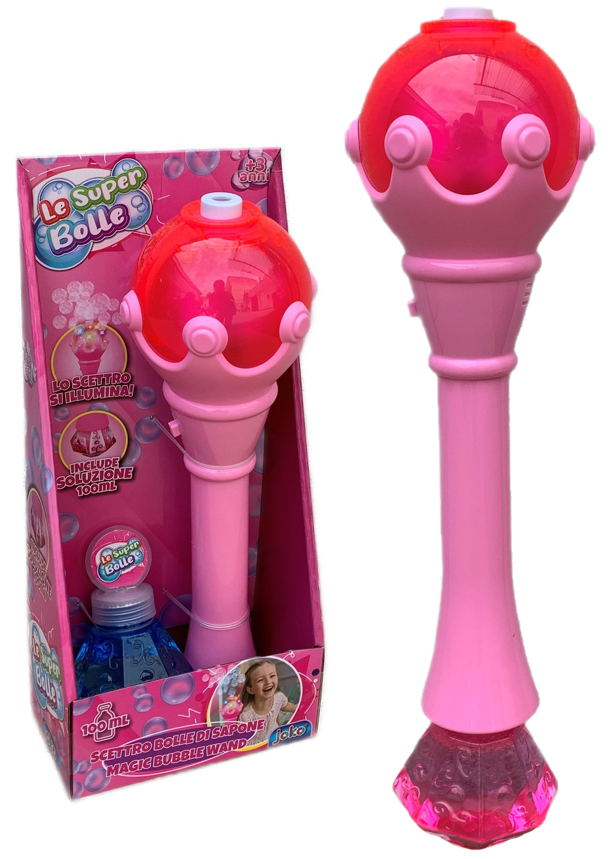 Scettro Sparabolle di Sapone Rosa con Luci e Suoni Gioco per Bambini - Wnt0032