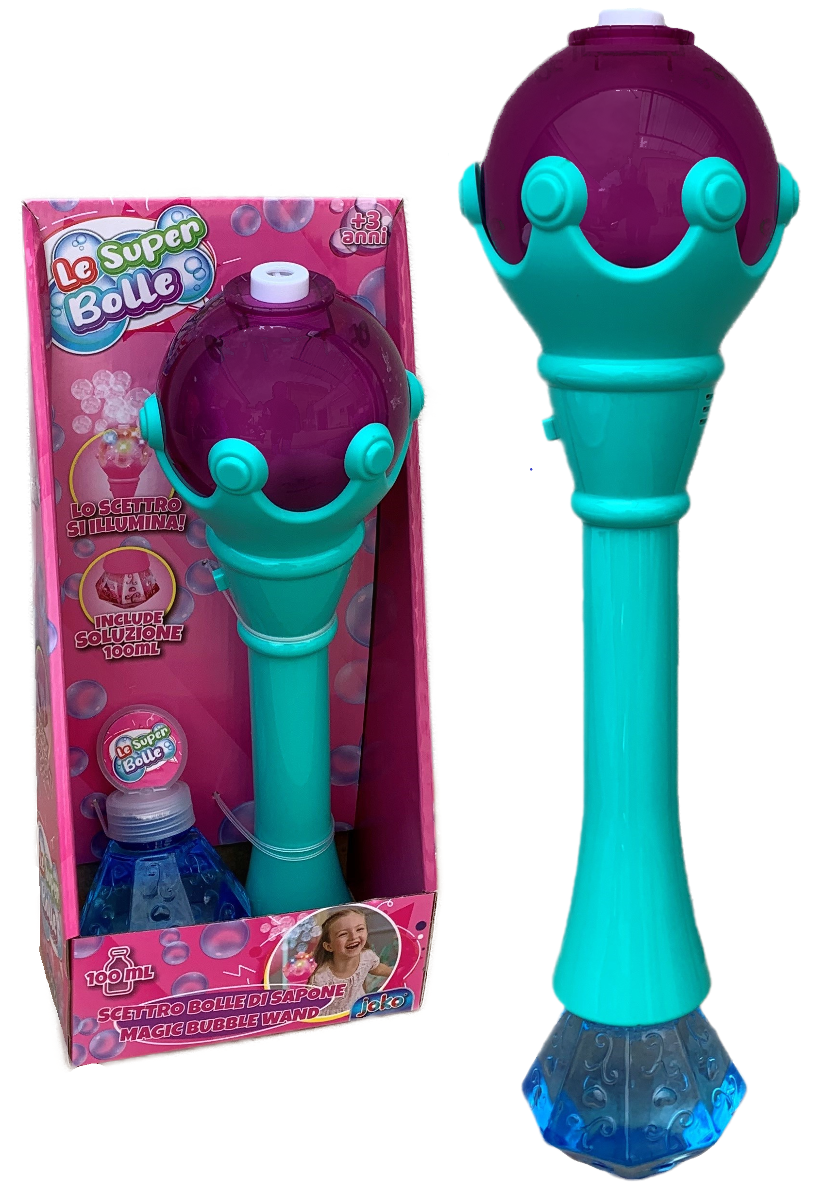 Scettro Sparabolle di Sapone Azzurro con Luci e Suoni Gioco per Bambini - Wnt0032