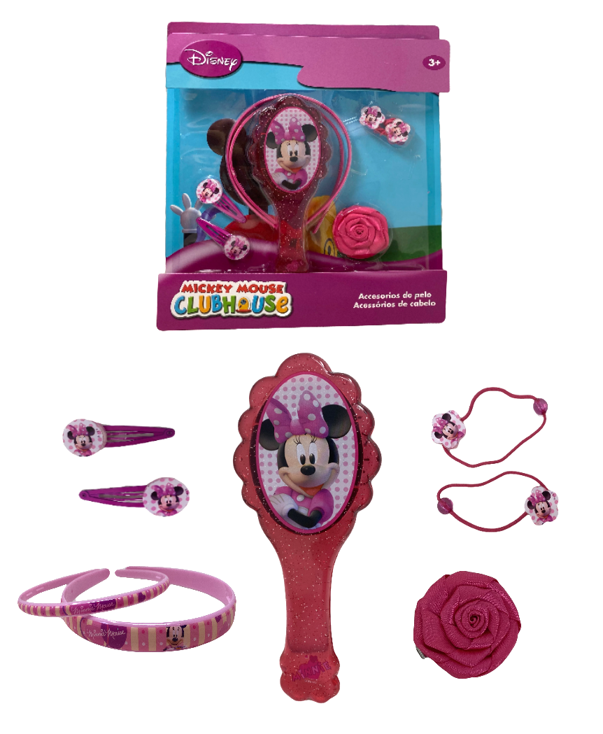 Set Accessori Capelli Minnie DISNEY 8 Pezzi Spazzola Clik Clak Elastici - As4898fuxia