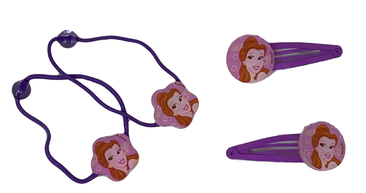 Set Accessori Capelli Belle Principesse DISNEY 8 Pezzi Spazzola Clik Clak Elastici - As4899