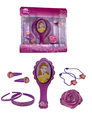 Set Accessori Capelli Belle Principesse DISNEY 8 Pezzi Spazzola Clik Clak Elastici - As4899