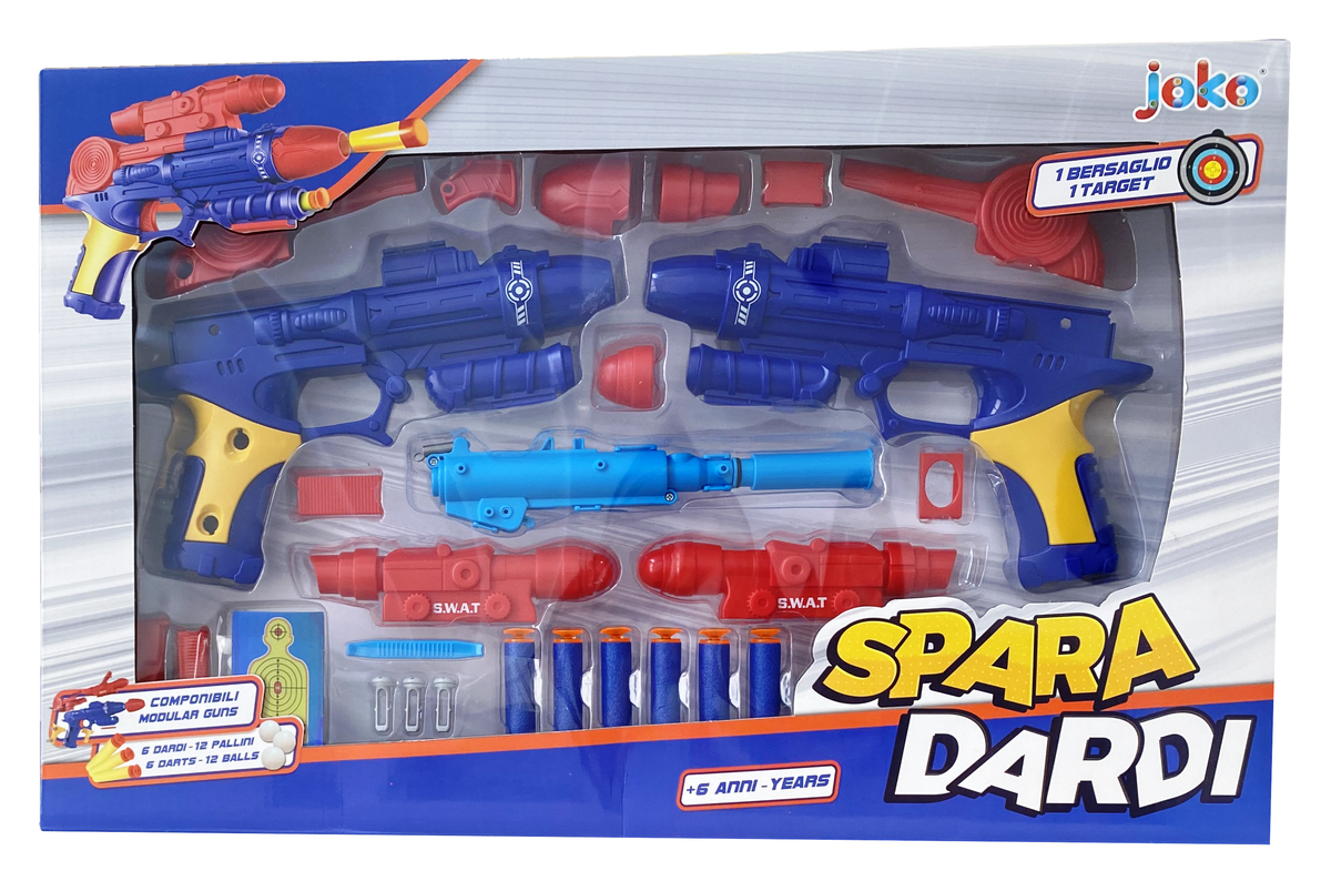 Set Pistola Spara Dardi 2 Blaster con Accessori 6 Dardi 12 Pallini 2 Bersagli Gioco - Toy0509