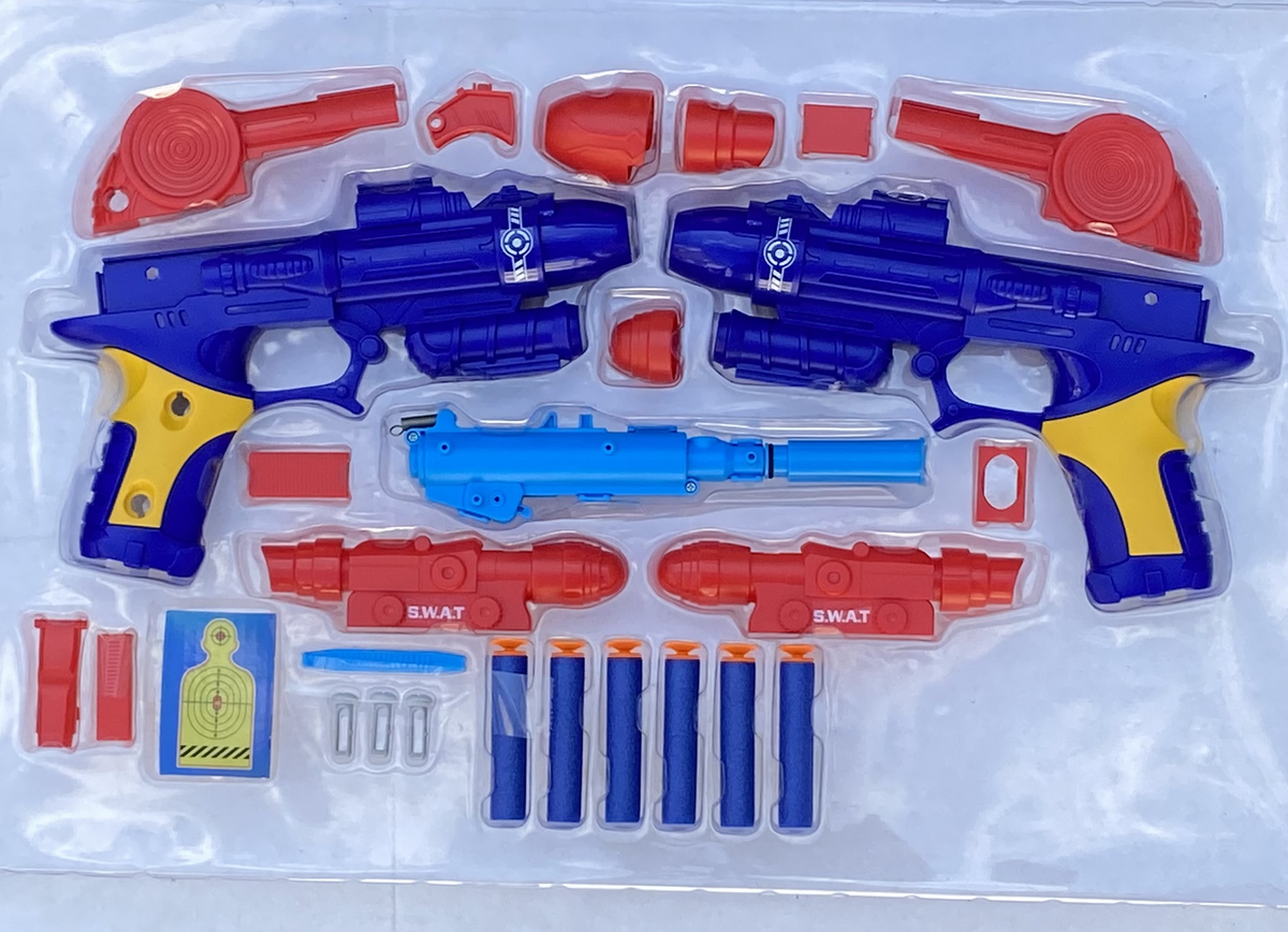 Set Pistola Spara Dardi 2 Blaster con Accessori 6 Dardi 12 Pallini 2 Bersagli Gioco - Toy0509