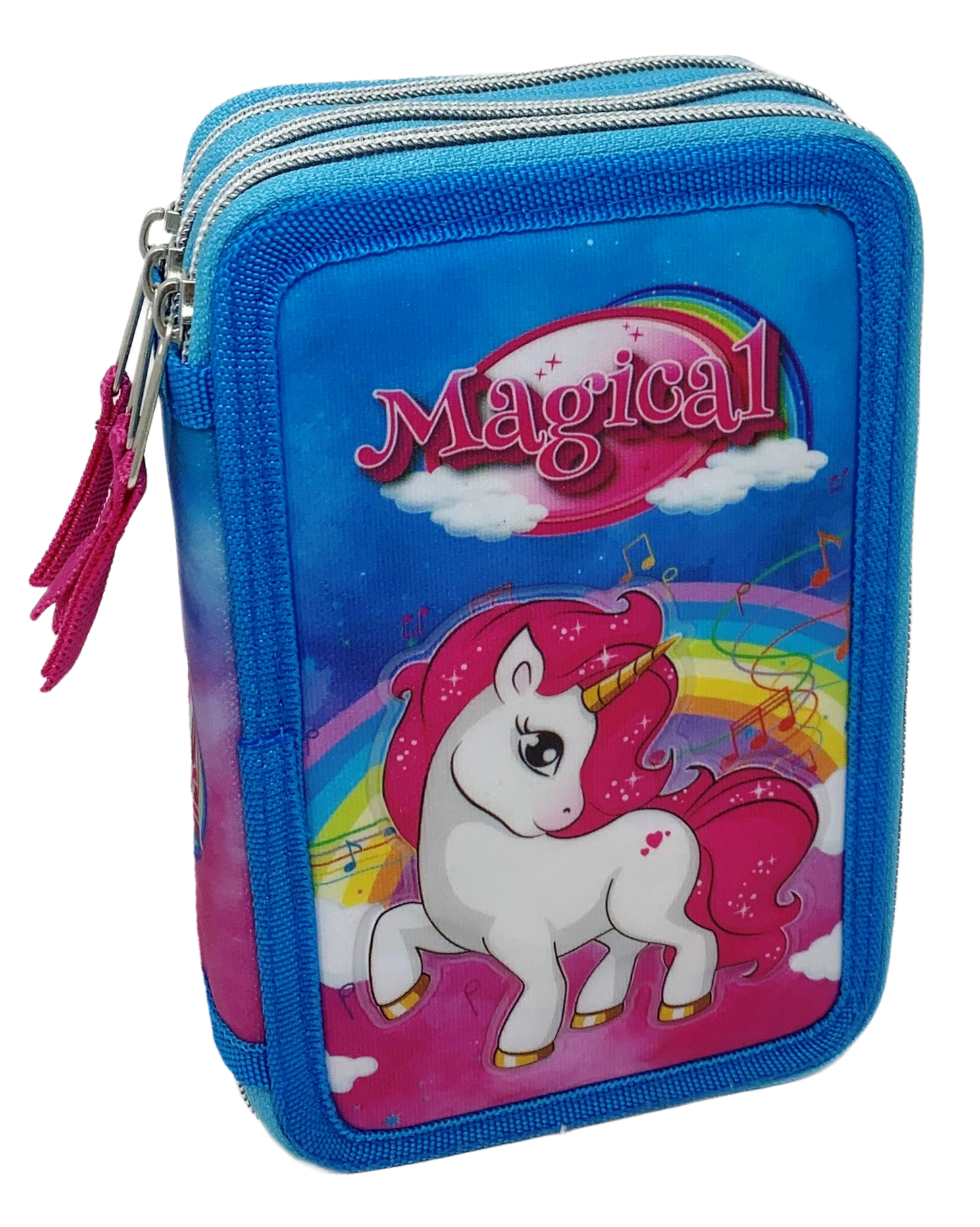 Astuccio Scuola 3d Unicorno Multiscomparto 3 Zip Portacolori Pennarelli Giotto - Uni0832-A
