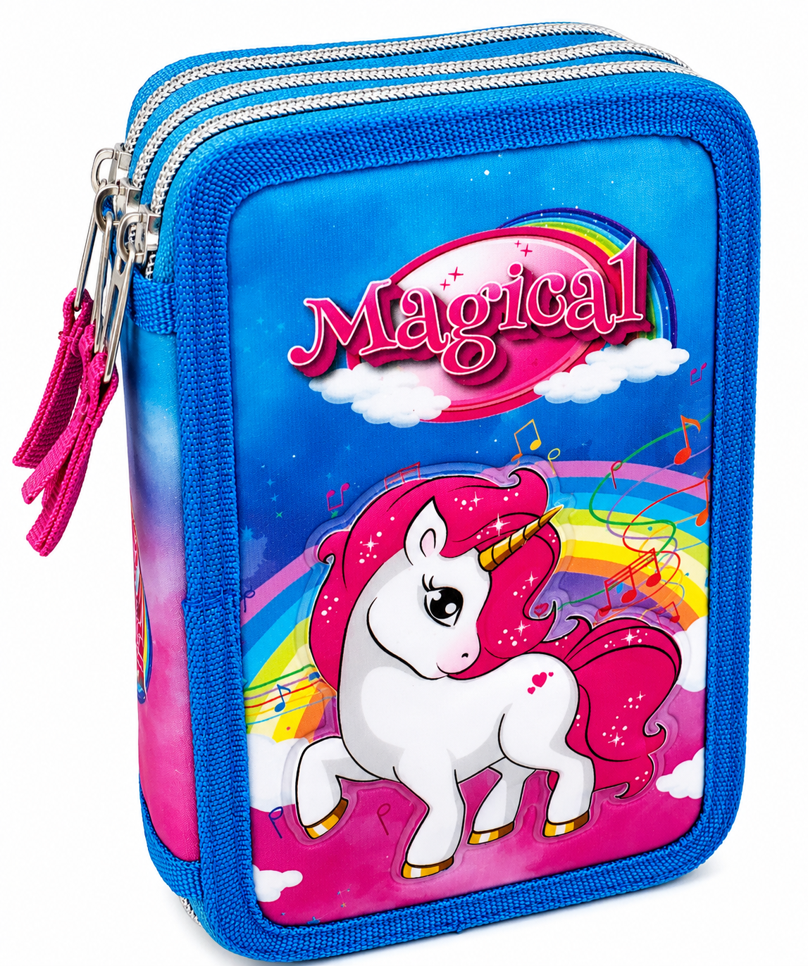 Astuccio Scuola 3d Unicorno Multiscomparto 3 Zip Portacolori Pennarelli Giotto - Uni0832-A