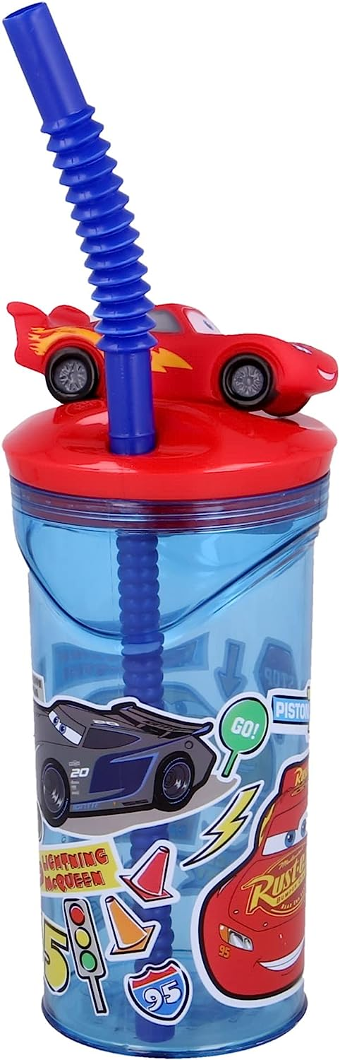 Bicchiere con Cannuccia Cars DISNEY Personaggio 3d Bpa Free 360 Ml - 51566