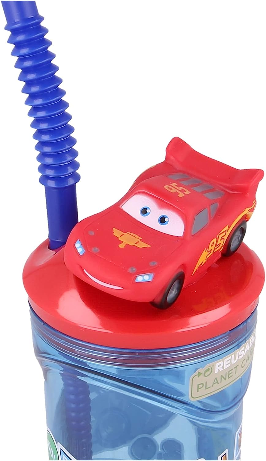 Bicchiere con Cannuccia Cars DISNEY Personaggio 3d Bpa Free 360 Ml - 51566