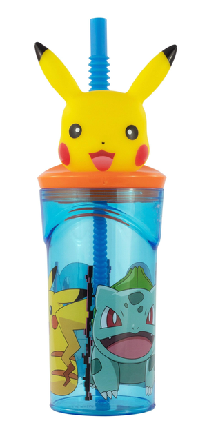 Bicchiere con Cannuccia Pikachu Pokemon Personaggio 3d Bpa Free 360 Ml - 08066