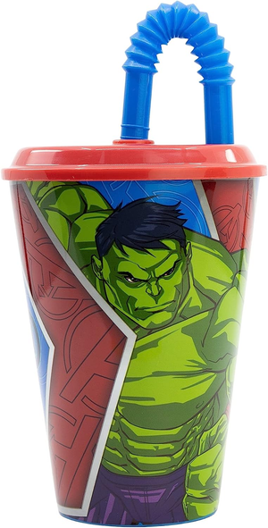 Set Bicchiere con Cannuccia e Portamerenda Avengers MARVEL 2 Pezzi in Plastica Riutilizzabile Bpa Free