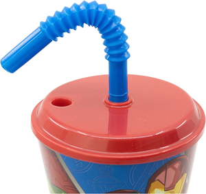 Set Bicchiere con Cannuccia e Portamerenda Avengers MARVEL 2 Pezzi in Plastica Riutilizzabile Bpa Free