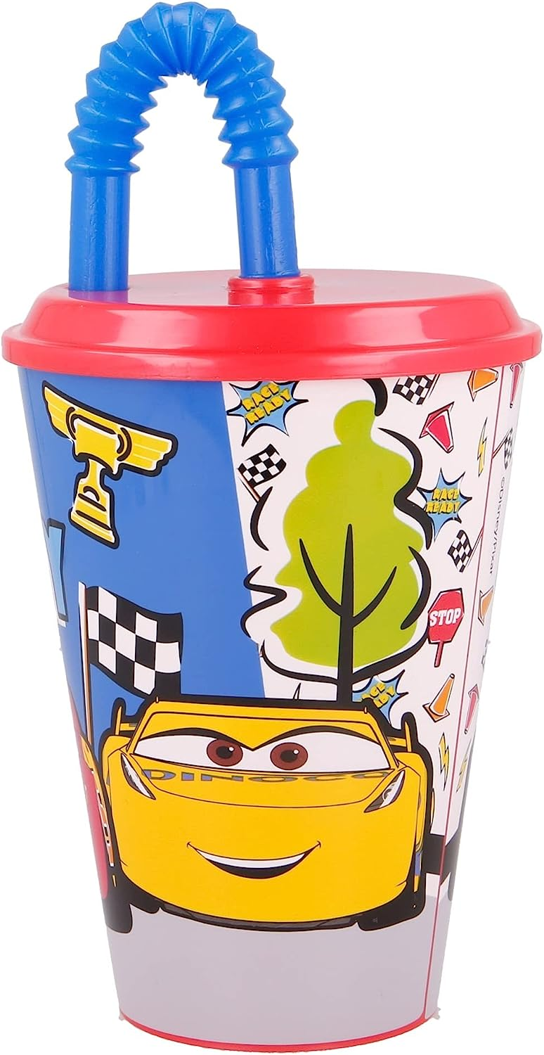 Bicchiere con Cannuccia Cars DISNEY Saetta Mcqueen Semirigida Ml.430 - 51530