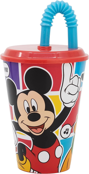 Set Bicchiere con Cannuccia e Portamerenda Topolino DISNEY 2 Pezzi in Plastica Riutilizzabile Bpa Free