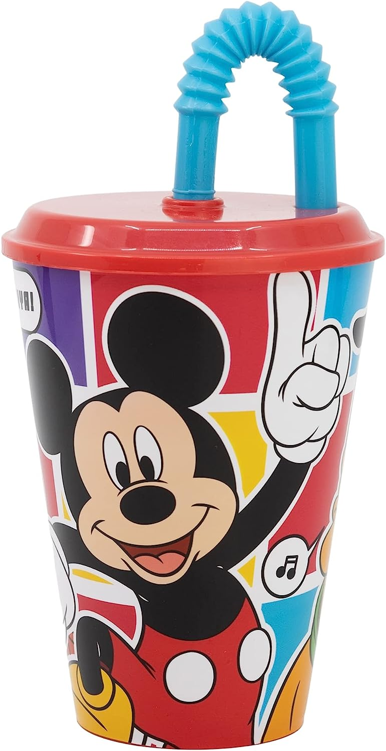 Set Bicchiere con Cannuccia e Portamerenda Topolino DISNEY 2 Pezzi in Plastica Riutilizzabile Bpa Free