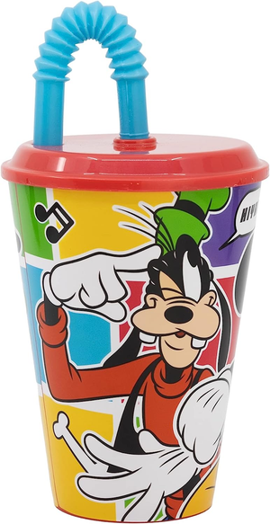Set Bicchiere con Cannuccia e Portamerenda Topolino DISNEY 2 Pezzi in Plastica Riutilizzabile Bpa Free