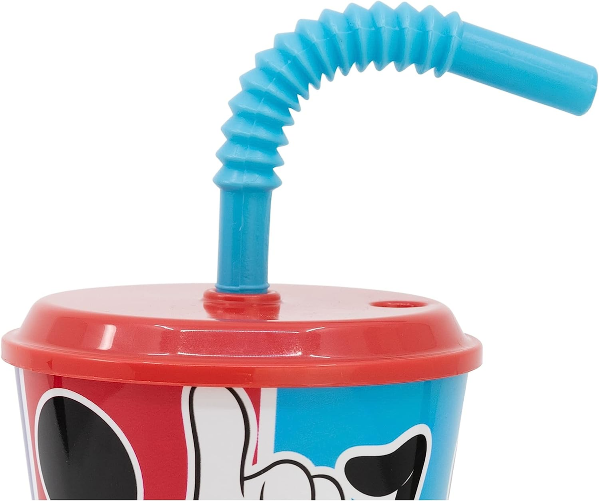 Set Bicchiere con Cannuccia e Portamerenda Topolino DISNEY 2 Pezzi in Plastica Riutilizzabile Bpa Free