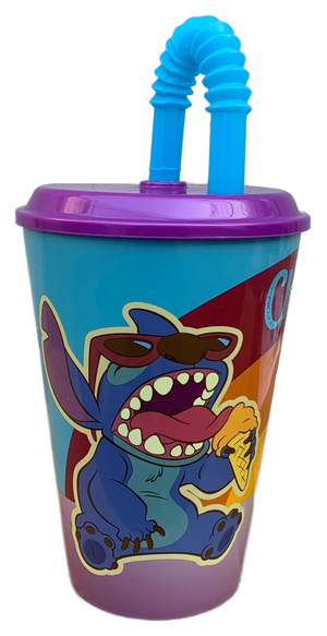 Bicchiere con Cannuccia Stitch DISNEY in Plastica Riutilizzabile Semirigida Ml.430 - 08467
