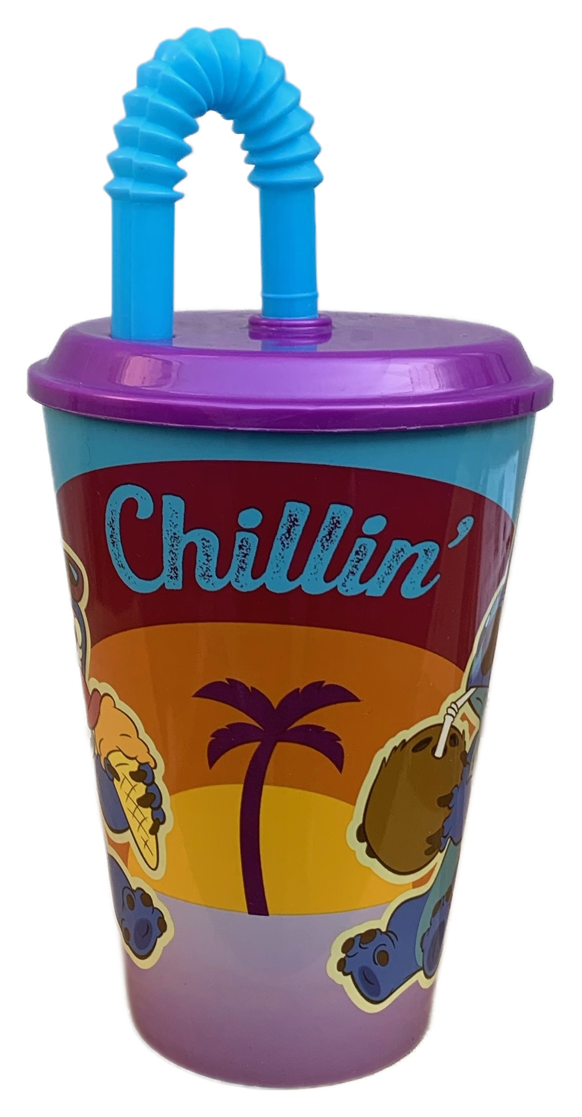 Bicchiere con Cannuccia Stitch DISNEY in Plastica Riutilizzabile Semirigida Ml.430 - 08467