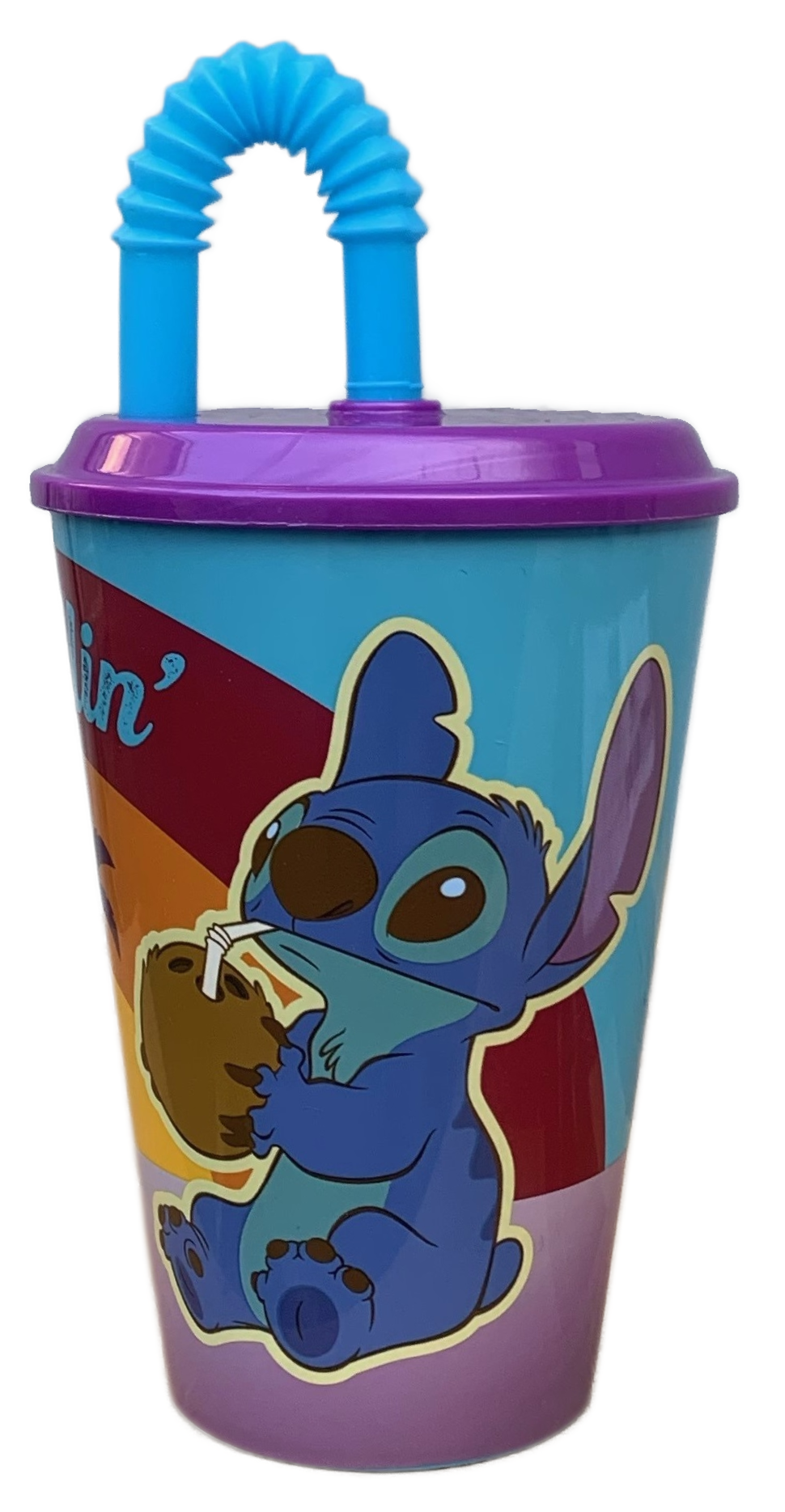 Bicchiere con Cannuccia Stitch DISNEY in Plastica Riutilizzabile Semirigida Ml.430 - 08467