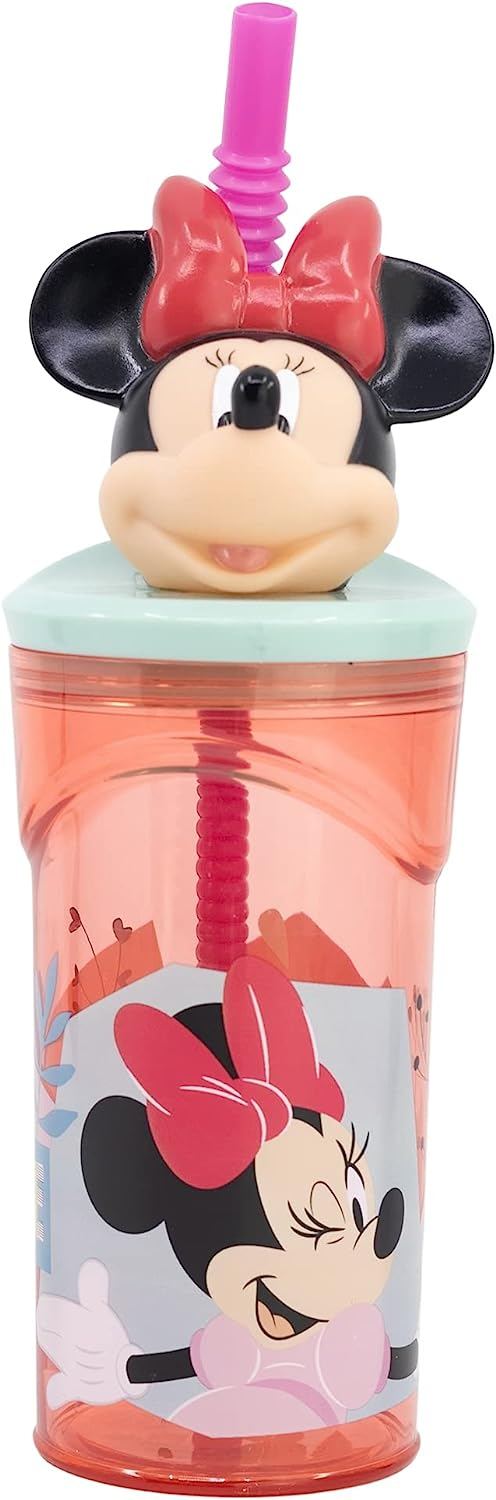 Bicchiere con Cannuccia Minnie DISNEY Personaggio 3d Bpa Free 360 Ml - 74466