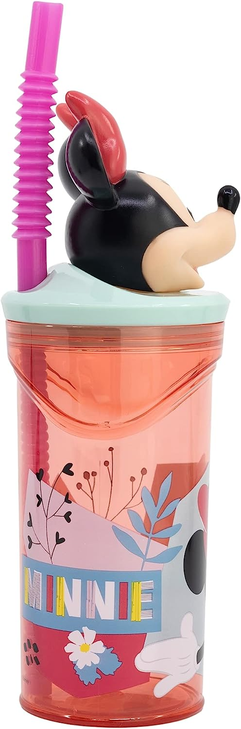 Bicchiere con Cannuccia Minnie DISNEY Personaggio 3d Bpa Free 360 Ml - 74466