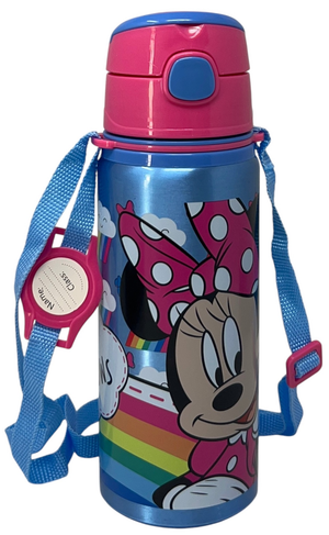 Borraccia in Alluminio con Cannuccia Minnie Mouse DISNEY 600 Ml Apertura Automatica - Mn30015