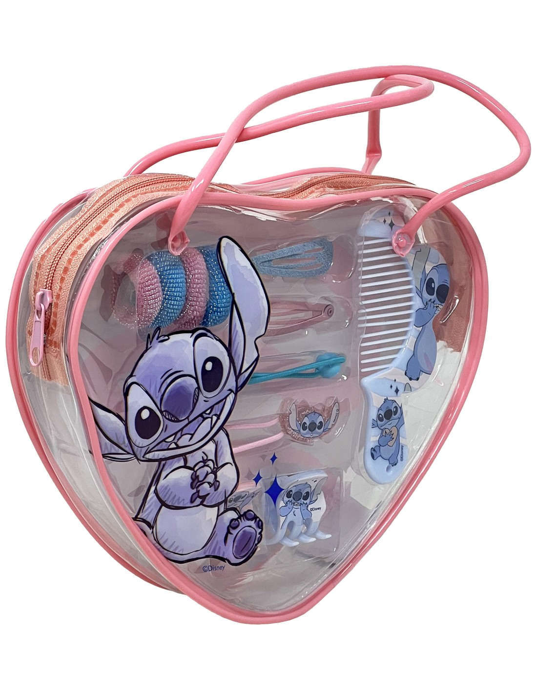 Set Accessori Capelli Stitch DISNEY 11 Pezzi con Borsetta a Forma di Cuore - D06614mc