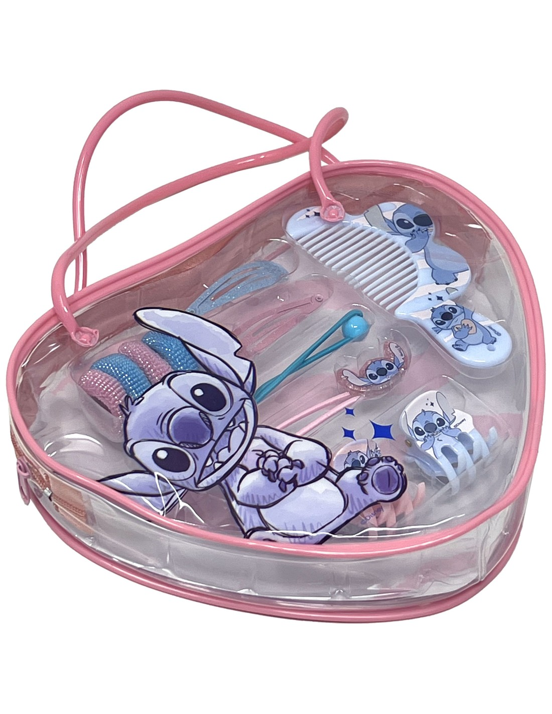 Set Accessori Capelli Stitch DISNEY 11 Pezzi con Borsetta a Forma di Cuore - D06614mc