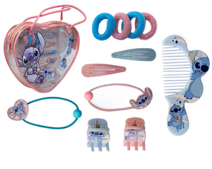 Set Accessori Capelli Stitch DISNEY 11 Pezzi con Borsetta a Forma di Cuore - D06614mc