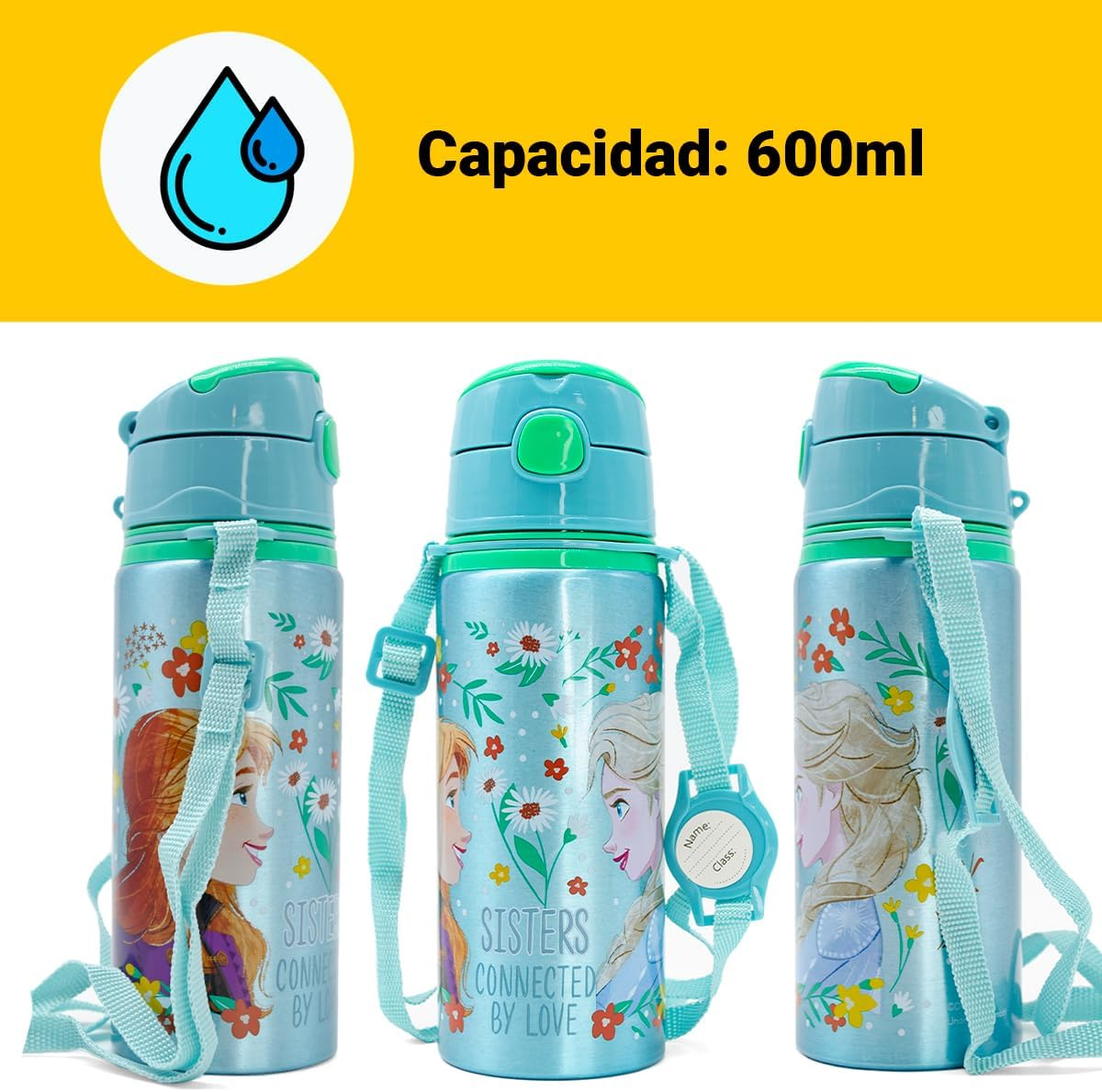 Borraccia in Alluminio con Cannuccia Frozen DISNEY 600 Ml Apertura Automatica - Fr50013