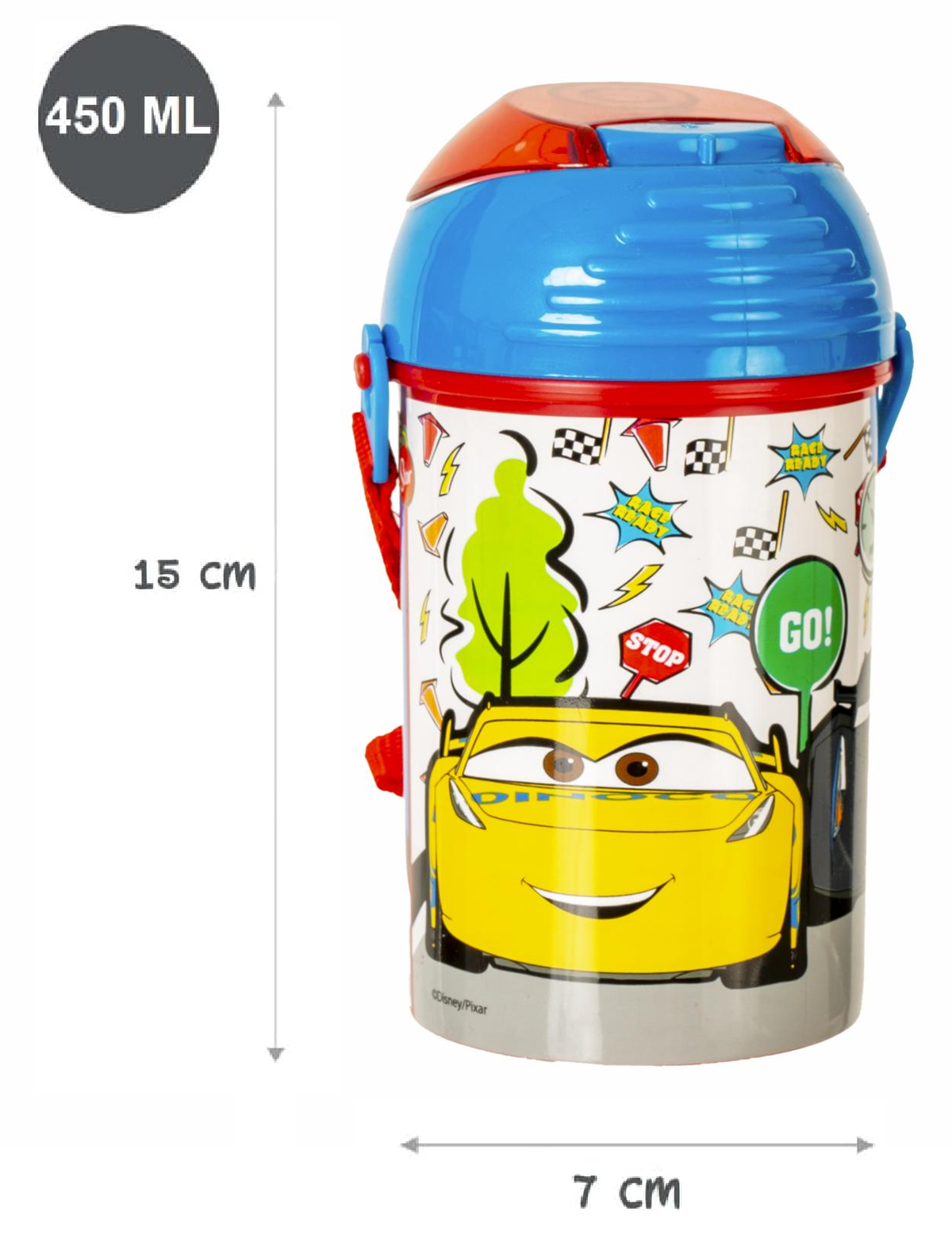 Borraccia Pop-Up Cars DISNEY Bottiglia in Plastica Riutilizzabile con Tracolla 450 Ml - St51569