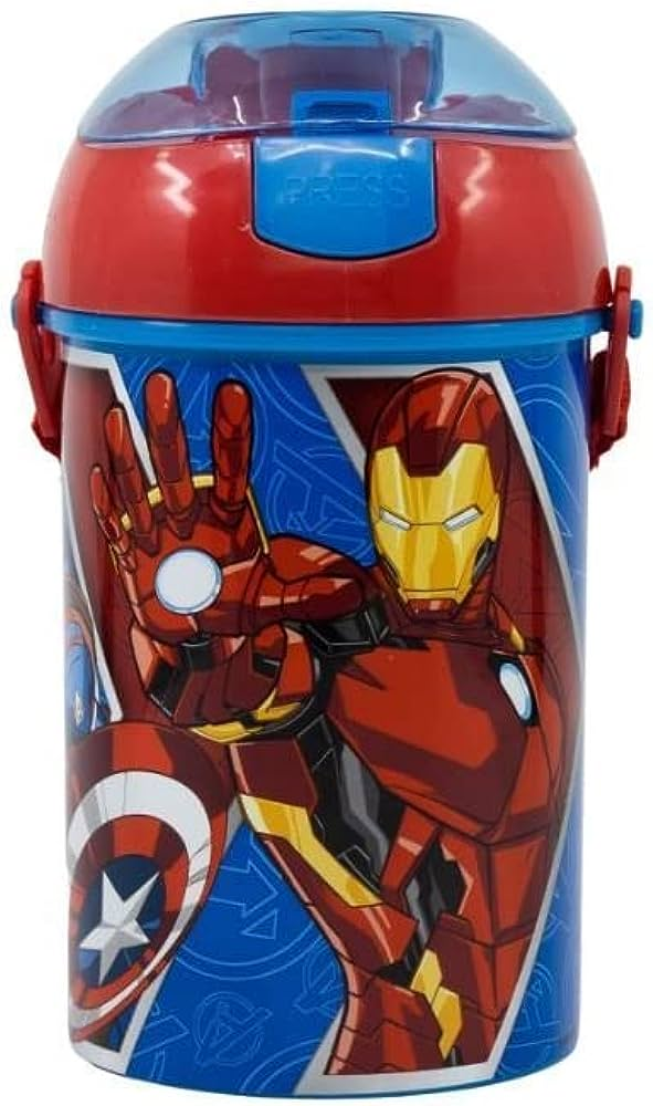 Borraccia Pop-Up Avengers MARVEL Bottiglia in Plastica Riutilizzabile con Tracolla 450 Ml - St74169