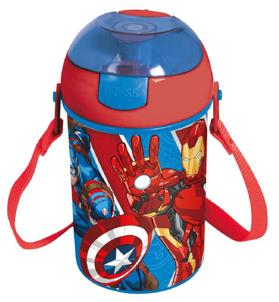 Borraccia Pop-Up Avengers MARVEL Bottiglia in Plastica Riutilizzabile con Tracolla 450 Ml - St74169