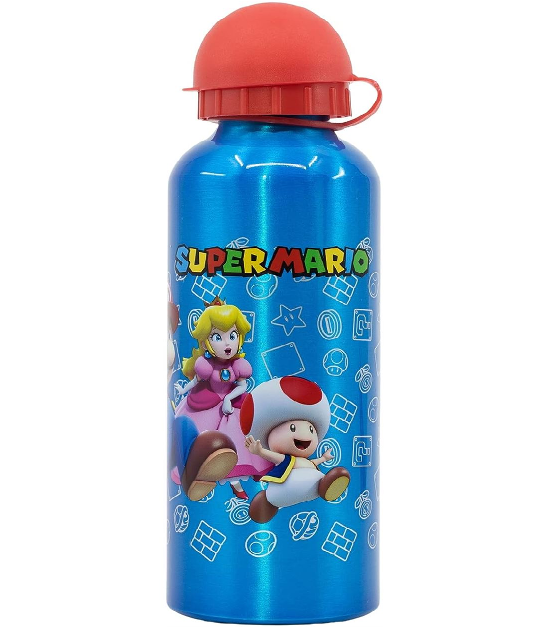 Set Borraccia in Alluminio e Portamerenda Multiscomparto Super Mario 2 Pezzi Bpa Free