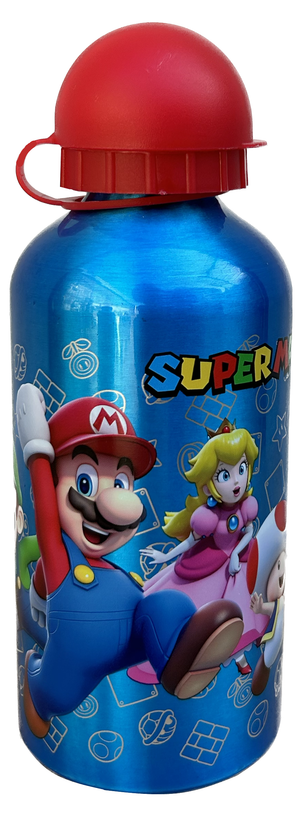 Set Borraccia in Alluminio e Portamerenda Multiscomparto Super Mario 2 Pezzi Bpa Free