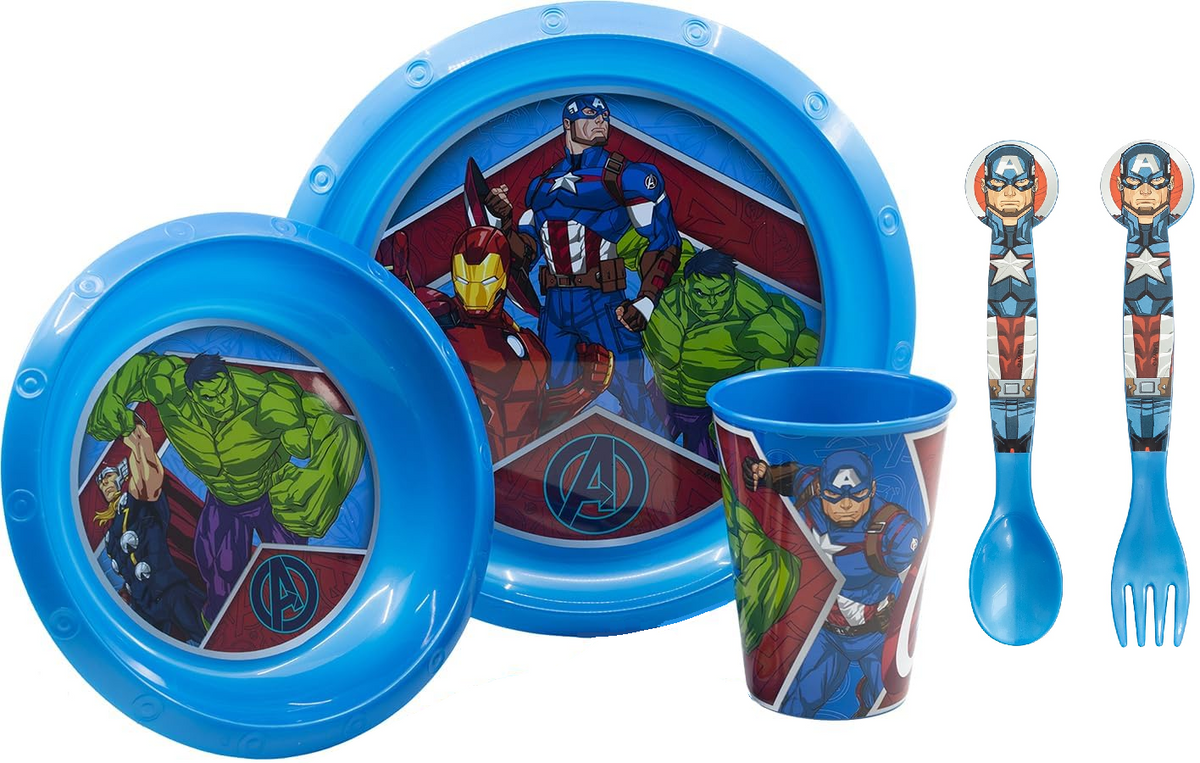Set Pappa 5 Pezzi Avengers MARVEL Piatti Bicchiere Posate Confezione Regalo - St74115