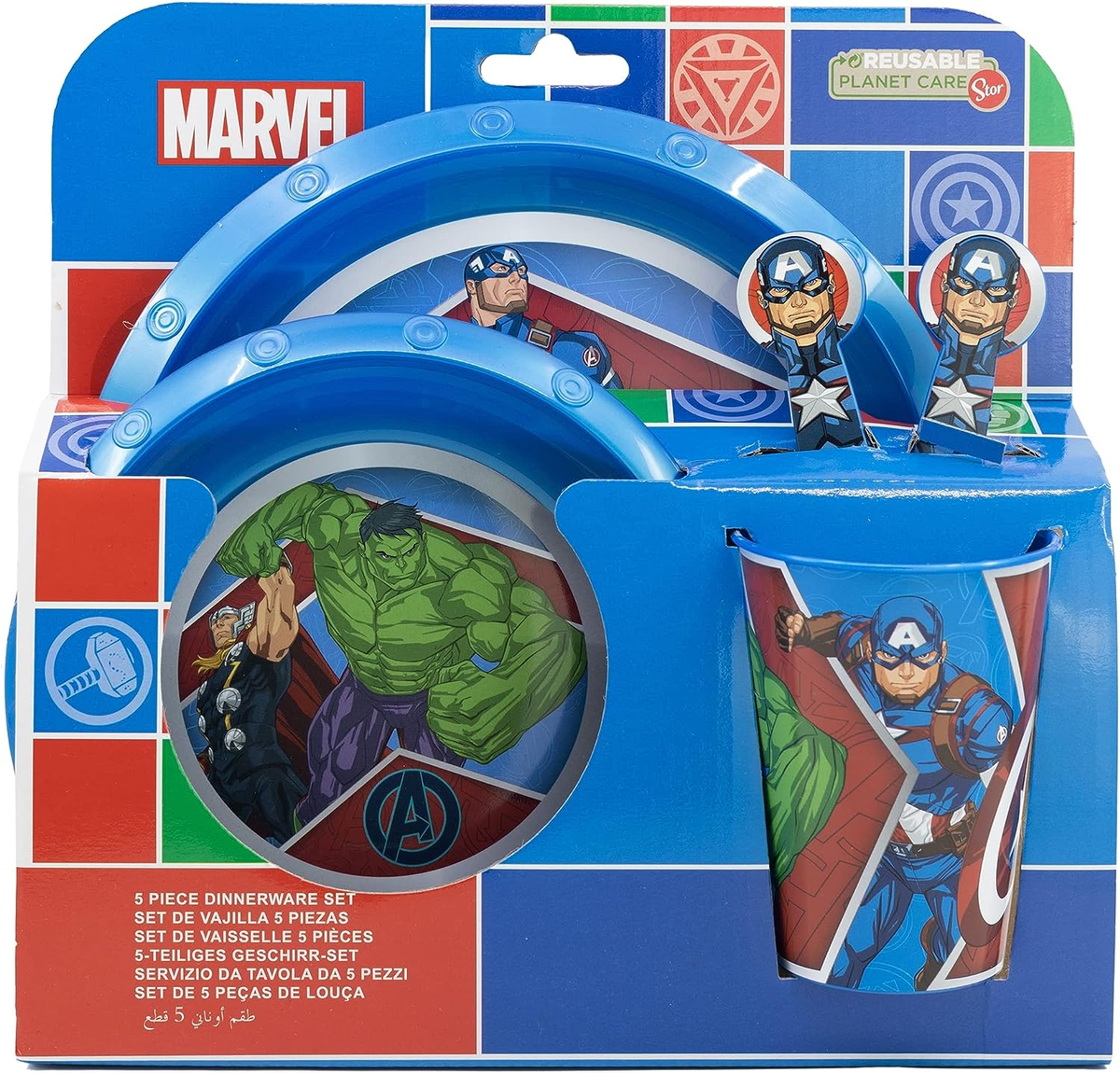 Set Pappa 5 Pezzi Avengers MARVEL Piatti Bicchiere Posate Confezione Regalo - St74115
