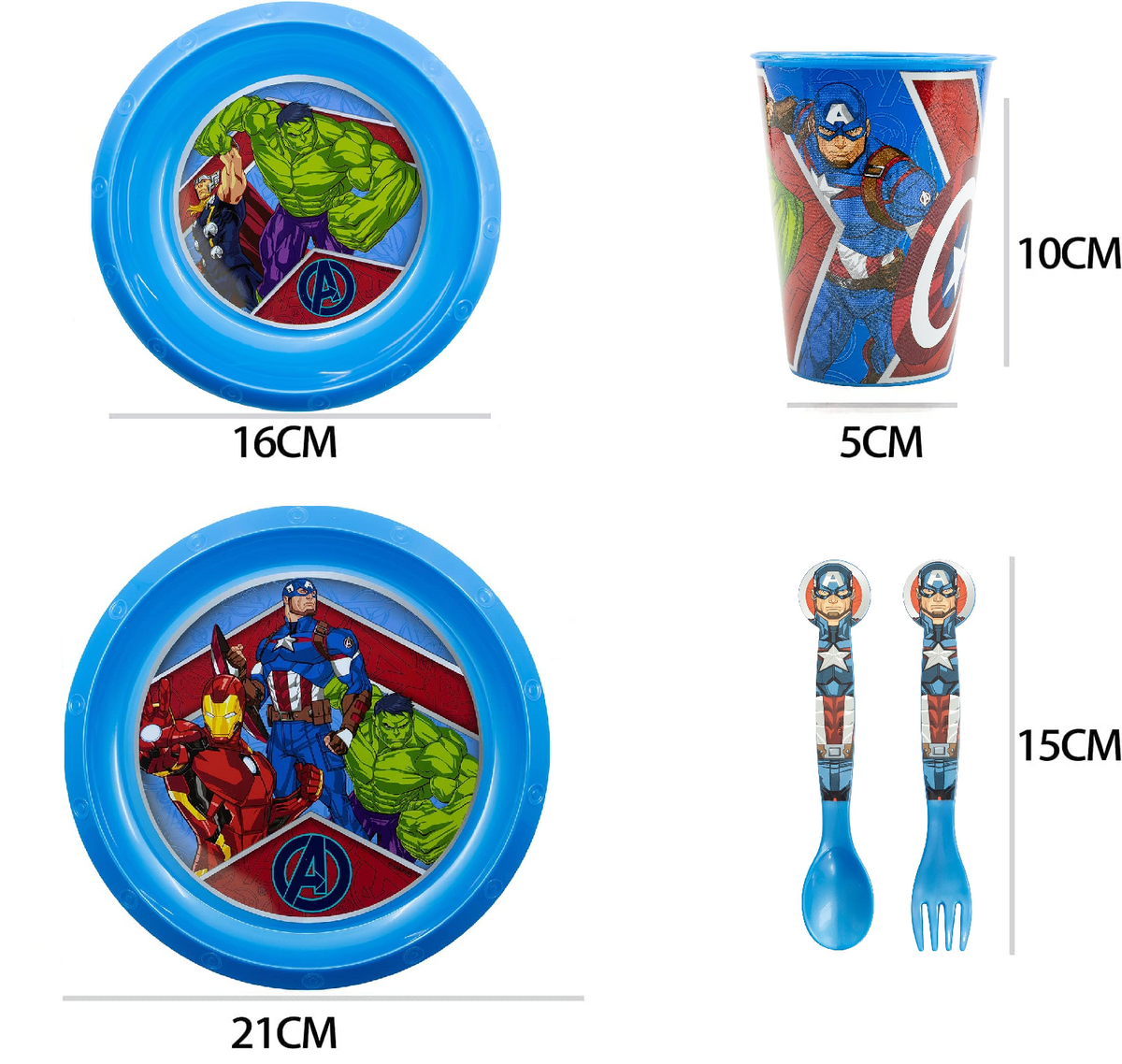 Set Pappa 5 Pezzi Avengers MARVEL Piatti Bicchiere Posate Confezione Regalo - St74115