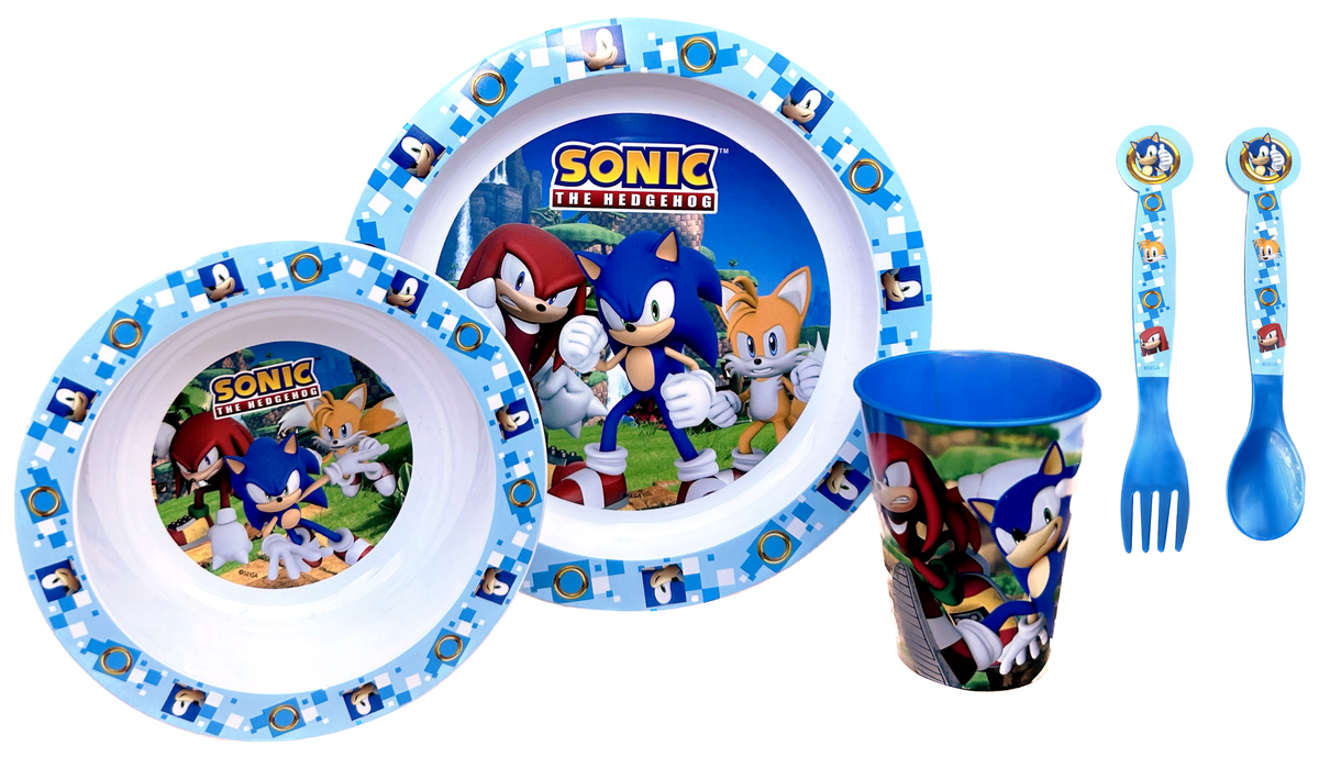 Set Pappa 5 Pezzi Sonic Piatti Bicchiere Posate Confezione Regalo - St40550
